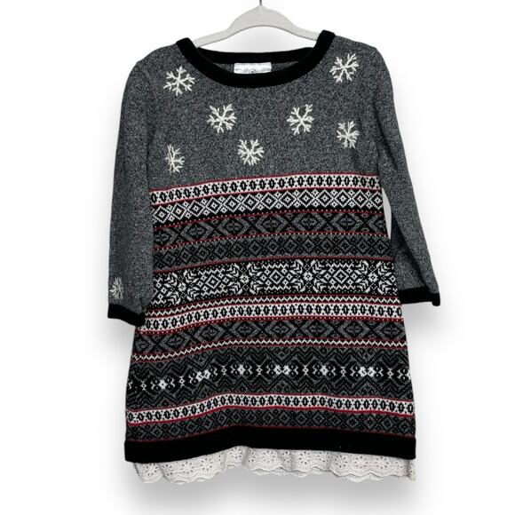 Hanna Andersson Black and Gray Sweater Dress with Snowflakes Size 90 (US Size 3) - Picture 2 of 5